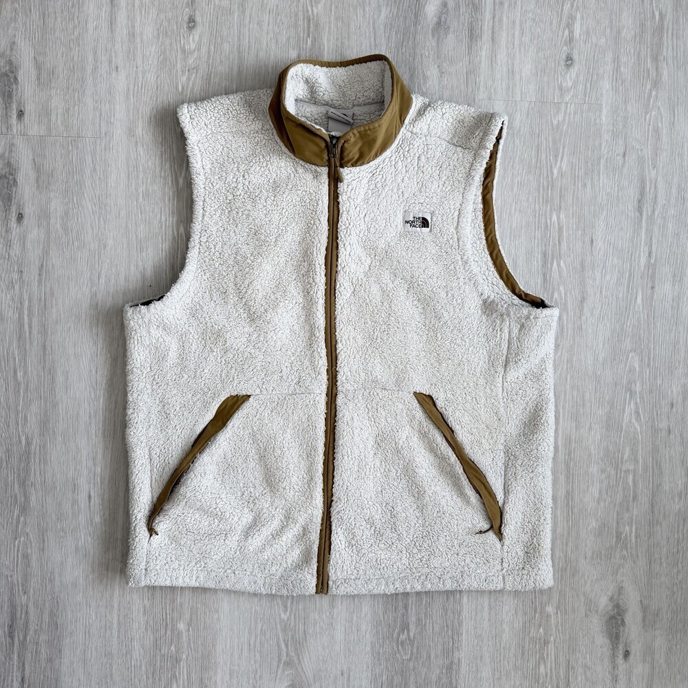 The North Face Sherpa Fleece Vest Jacket Men's XL Cream Tan Full Zip Outdfoor